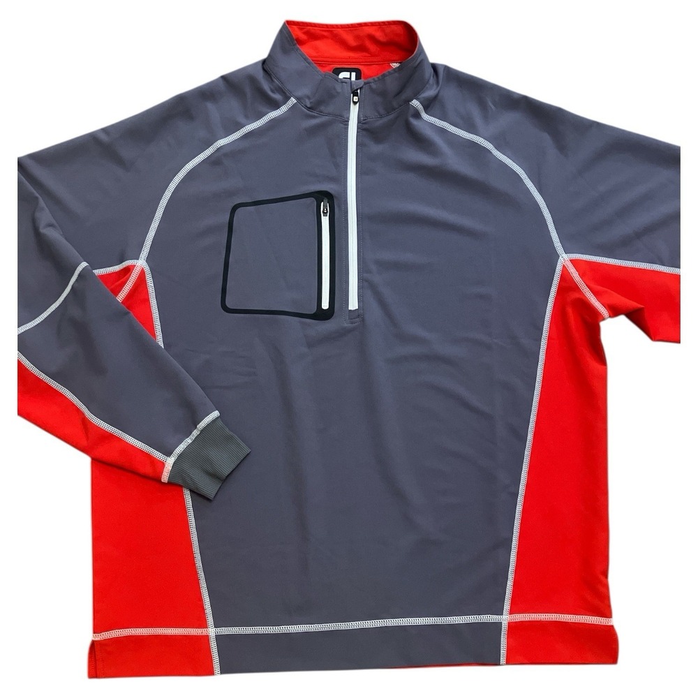 FootJoy Large Stealth Pocket Mens 1/4 Zip Long Sleeve Golf Jacket Red Gray Wind